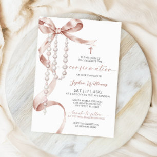 Elegant Mocha Bow & Rosary Bekräftelse Inbjudningar