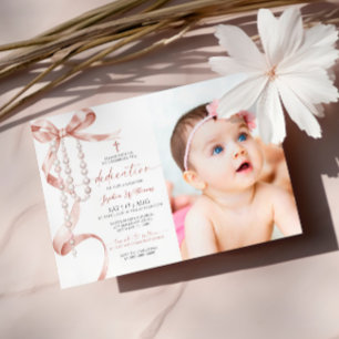 Elegant Mocha Bow & Rosary Photo Dedication Inbjudningar