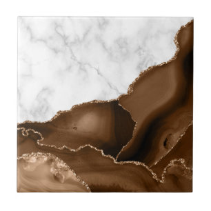 Elegant Mocha Brown Agate Guld Glitter Marble Kakelplatta