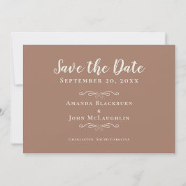 Elegant Mocha Brown Rustic Romantic Calligraphy Spara Datumet