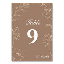 Elegant Mocha Floral Line Art Wedding Bordsnummer