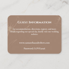 Elegant Mocha Floral Line Art Wedding Details Tilläggskort