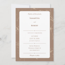 Elegant Mocha Floral Line Art Wedding Inbjudningar
