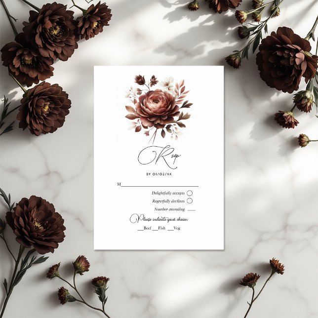 Elegant Mocha Mousse Blommigt Bröllop OSA Kort (Elegant Mocha Mousse Floral Wedding RSVP Card)