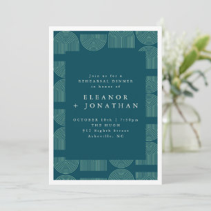 Elegant Mod Arch Linjer Teal Blue Rehearsal Middag Inbjudningar