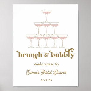 Elegant Mod Champagne Retro Bröllopsdusch Välkomme Poster
