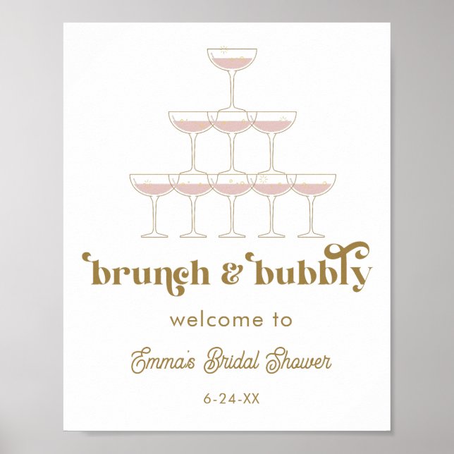 Elegant Mod Champagne Retro Bröllopsdusch Välkomme Poster (Framsidan)