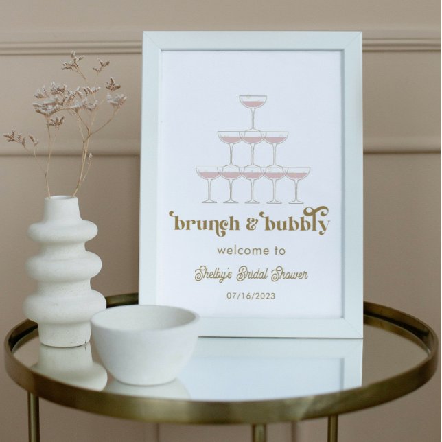 Elegant Mod Champagne Retro Bröllopsdusch Välkomme Poster (Skapare uppladdad)