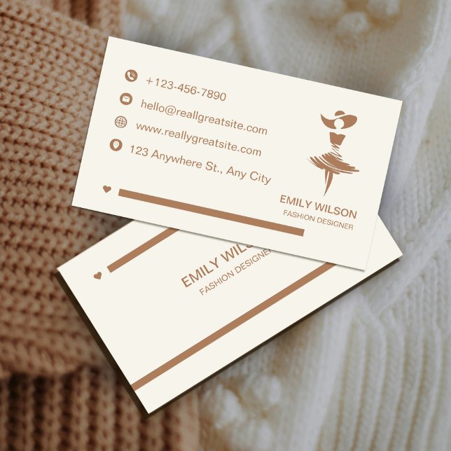 Elegant Mode Designer /Minimalist Beige & Brown Visitkort (Elegant Fashion Designer /Minimalist Beige & Brown Business Card #fashiondesigner #zazzlemade#tailor)