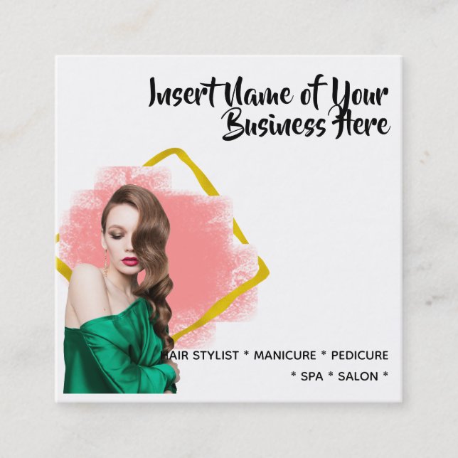 Elegant modell med lång hårfaux guld  vattenfärg fyrkantigt visitkort (Framsida)