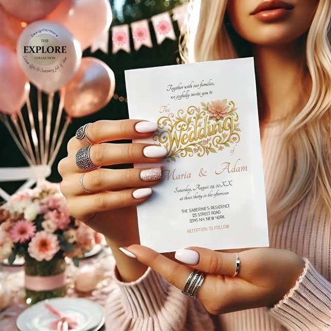 Elegant Modend Dahlias Golden Calligraphy Wedding  Inbjudningar (Skapare uppladdad)