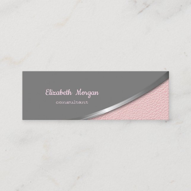 Elegant Moder Silver Rosa Läderlook Mini Visitkort (Framsida)
