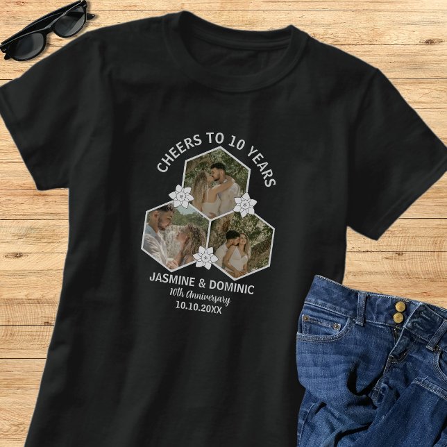 Elegant Modern 10-årsjubileum Foto Collage Hustru T Shirt (Skapare uppladdad)