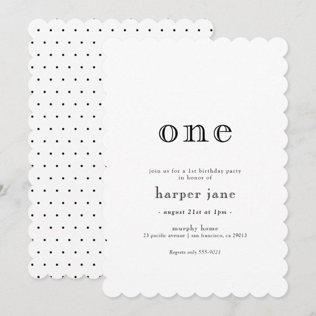 Elegant Modern 1:a födelsedagsinbjudan Inbjudningar (Fram/baksida)