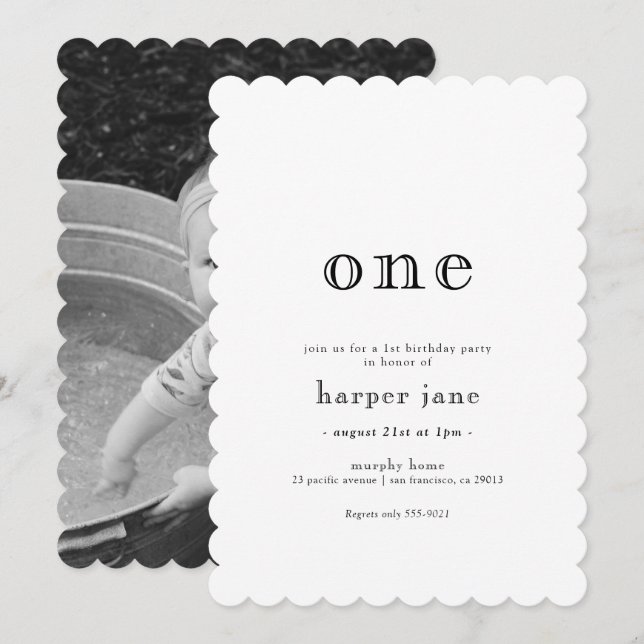 Elegant Modern 1:a födelsedagsinbjudan Inbjudningar (Fram/baksida)