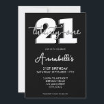 Elegant Modern 21:a födelsedag med skript Inbjudningar<br><div class="desc">Modern svart och vit inbjudan på 21:a födelsedagen. Mall för minimalistisk 21-årsinbjudan med kalligrafi av elegantens handskrivna skriptteckensnitt.</div>