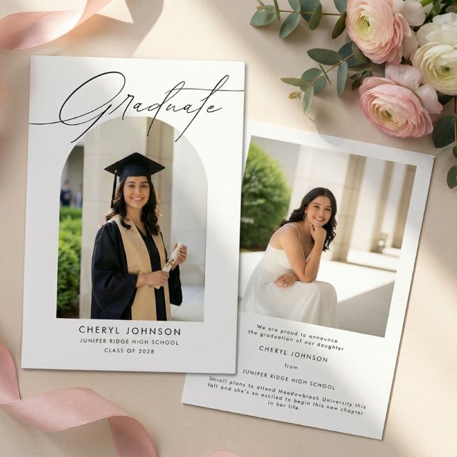 Elegant Modern 2 Photo Graduation Announcement Meddelande (Skapare uppladdad)