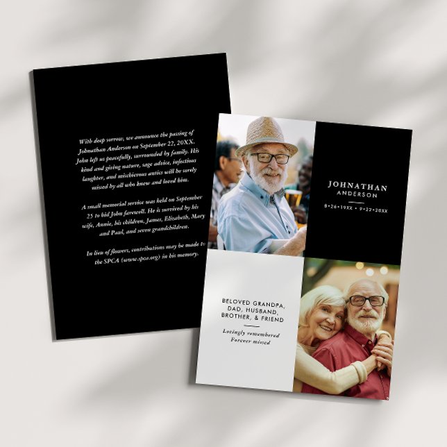 Elegant Modern 2-Photo Printed/Downloadable Death Meddelande (Skapare uppladdad)