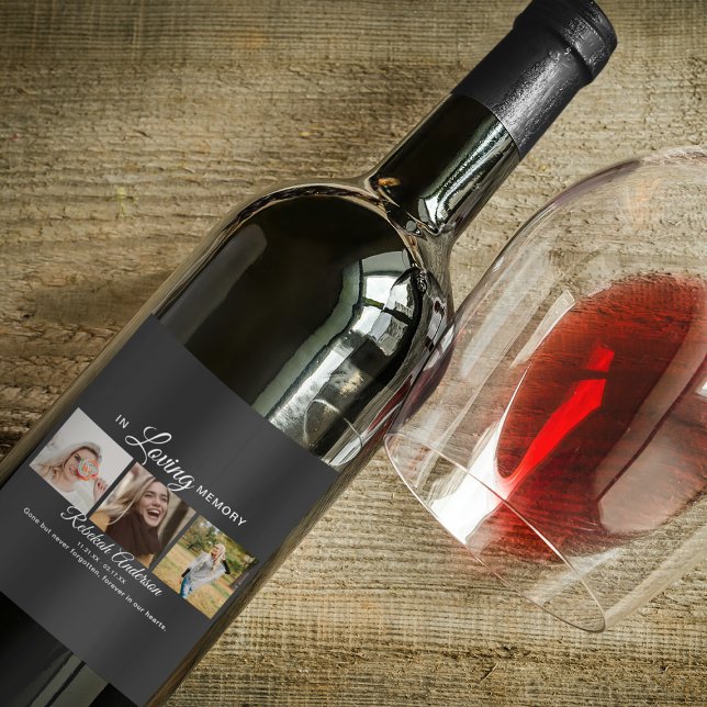 Elegant Modern 3-fotokollage Vinflaska Etikett (Skapare uppladdad)