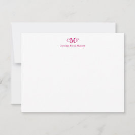 Elegant Modern 3 Monogram Magenta Rosa Rand Anteckningskort