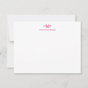 Elegant Modern 3 Monogram Magenta Rosa Rand Anteckningskort