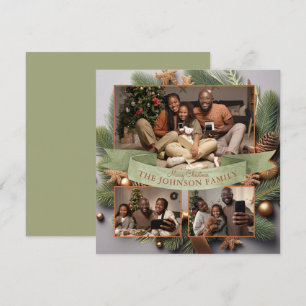 Elegant Modern 3 Photo Family jul Evergreen Julkort
