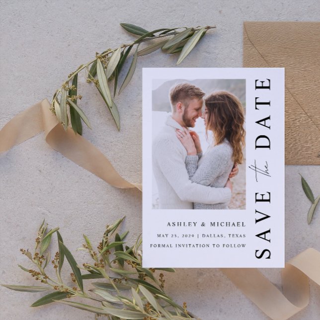 Elegant Modern 4 Photo Bröllop Spara Datumet (Save Your Date in Style! Elegant & Personalizable Wedding Card. 💍💌 [Add Details])