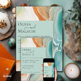 Elegant Modern Abstrakt Agate Teal Terracotta Inbjudningar