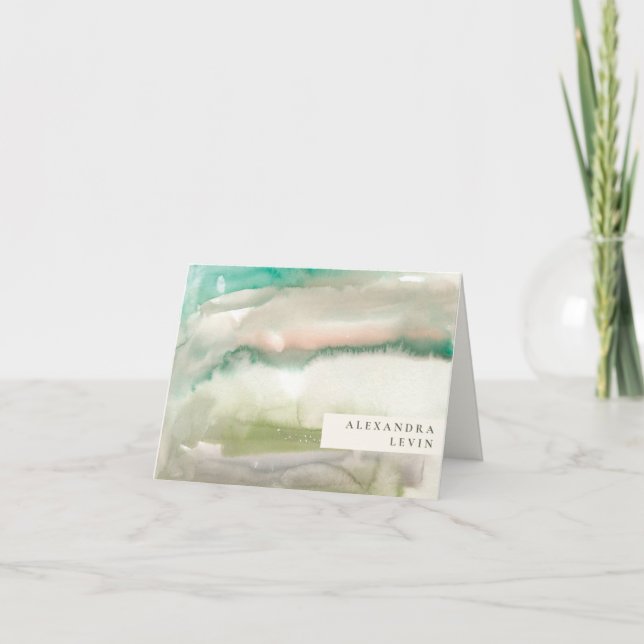 Elegant Modern Abstrakt Art Emerald Grönt Namn Anteckningskort (Framsida)