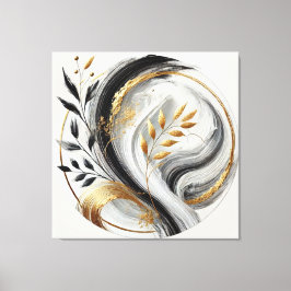 Elegant Modern Abstrakt-Black White och Guld-Black Canvastryck