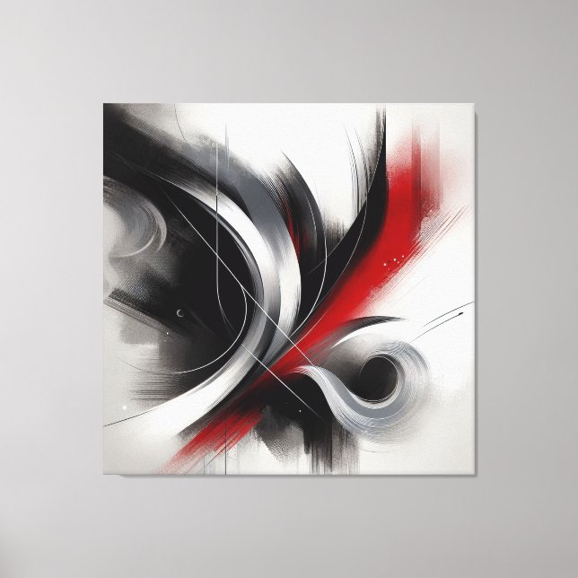 Elegant Modern Abstrakt-Black White och Red Canvastryck (Framsida)