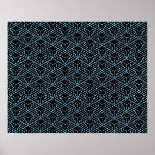 Elegant Modern Abstrakt Blue Art Deco Mönster Poster