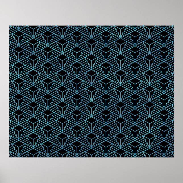 Elegant Modern Abstrakt Blue Art Deco Mönster | Poster (Framsidan)