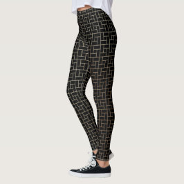 Elegant Modern Abstrakt Guld Basket Weave Mönster Leggings