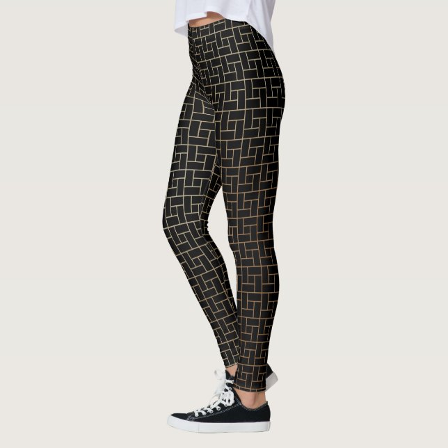 Elegant Modern Abstrakt Guld Basket Weave Mönster Leggings (Vänster)