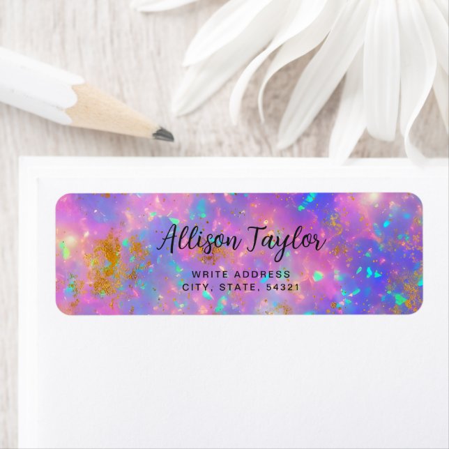 Elegant Modern Abstrakt Guld Eldopal Ädelsten Returadress Etikett (Insitu)