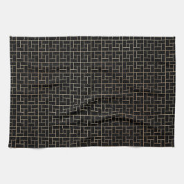 Elegant Modern Abstrakt Guld Korgvävt Mönster Kökshandduk