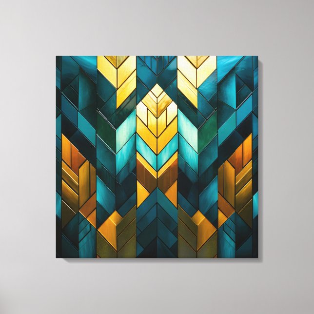 Elegant Modern Abstrakt Guld Teal Geometrisk Canvastryck (Framsida)