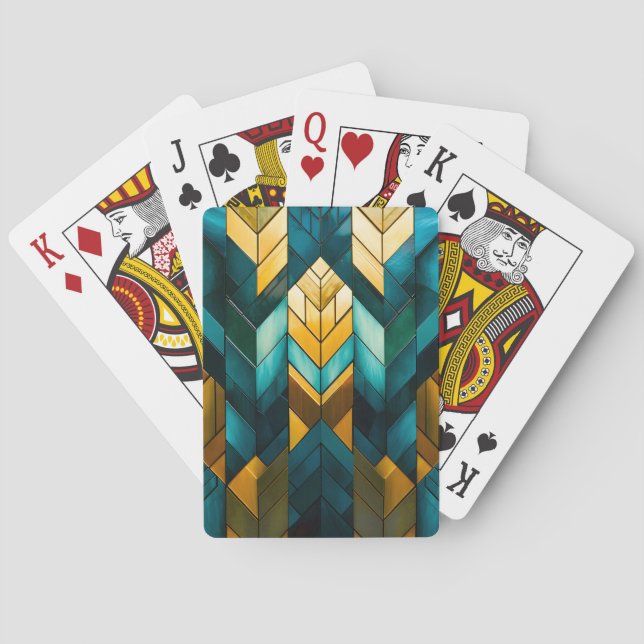 Elegant Modern Abstrakt Guld Teal Geometrisk Casinokort (Baksidan)