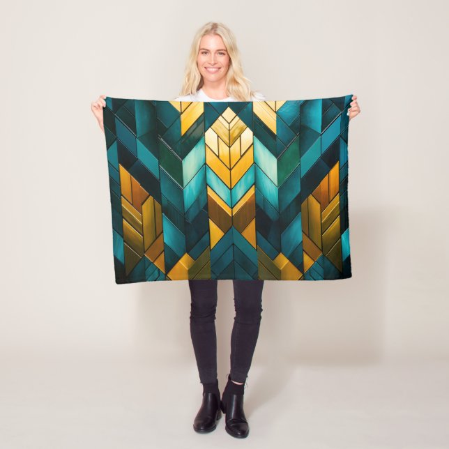 Elegant Modern Abstrakt Guld Teal Geometrisk Fleecefilt (På plats)
