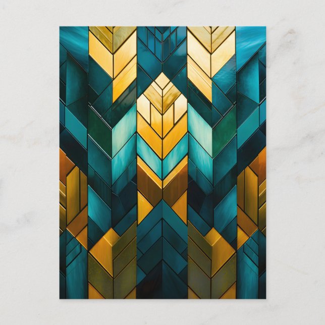 Elegant Modern Abstrakt Guld Teal Geometrisk Helg Vykort (Framsida)