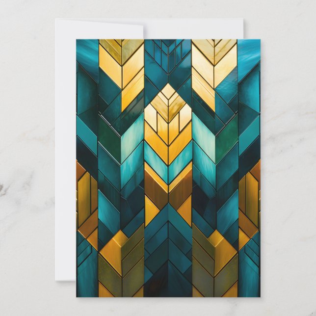 Elegant Modern Abstrakt Guld Teal Geometrisk Julkort (Framsida)