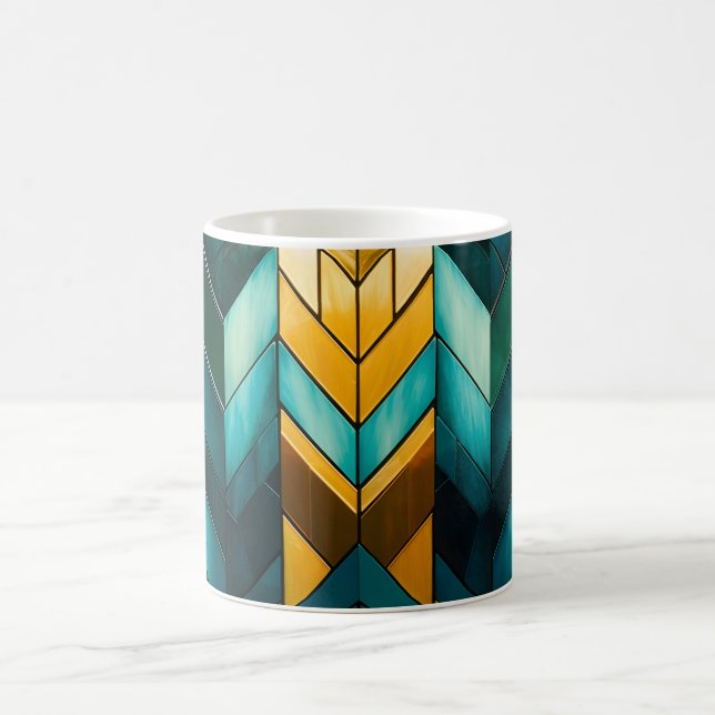 Elegant Modern Abstrakt Guld Teal Geometrisk Kaffemugg (Center)