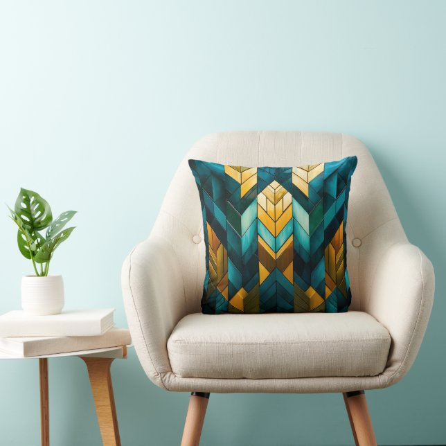 Elegant Modern Abstrakt Guld Teal Geometrisk Kudde (Stol)
