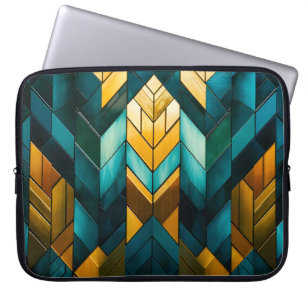 Elegant Modern Abstrakt Guld Teal Geometrisk Laptop Fodral