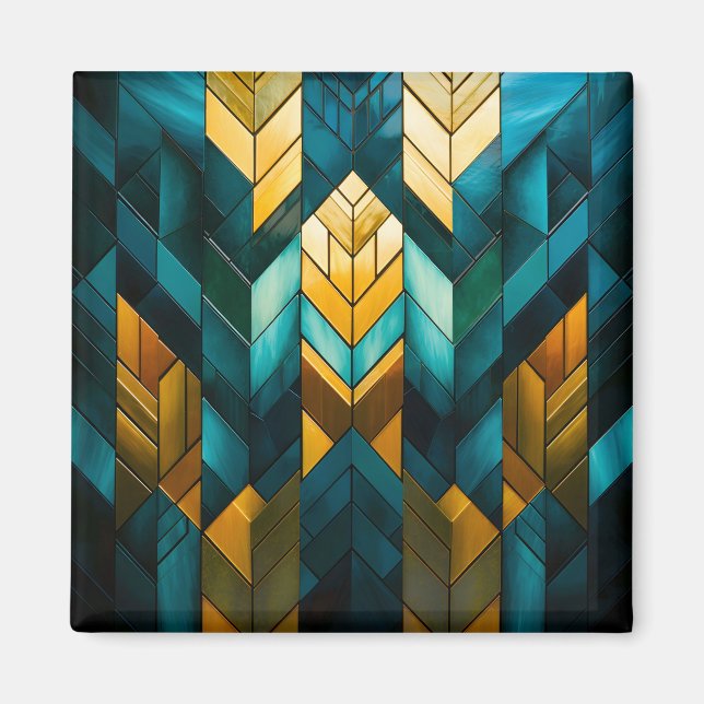 Elegant Modern Abstrakt Guld Teal Geometrisk Magnet (Framsidan)