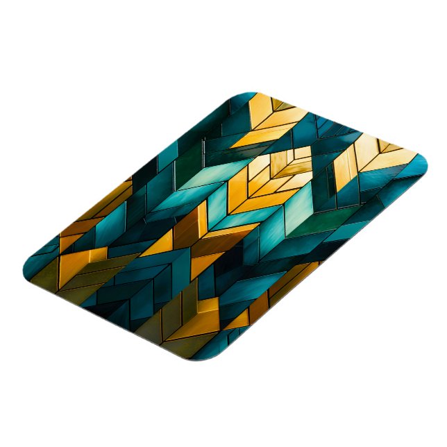 Elegant Modern Abstrakt Guld Teal Geometrisk Magnet (Vänstra Sidan)