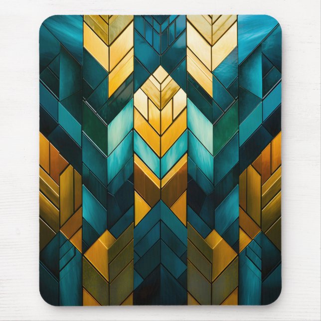 Elegant Modern Abstrakt Guld Teal Geometrisk Musmatta (Framsidan)
