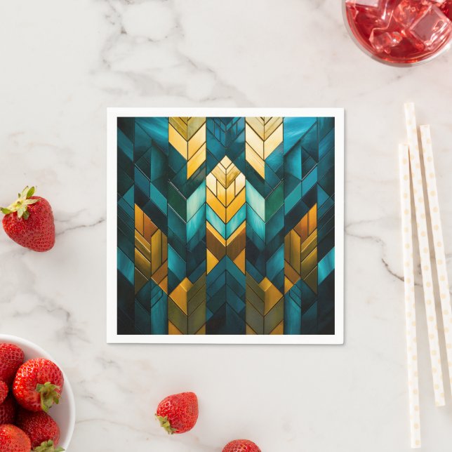Elegant Modern Abstrakt Guld Teal Geometrisk Pappersservett (Insitu)