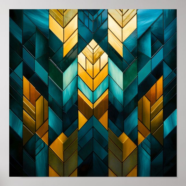 Elegant Modern Abstrakt Guld Teal Geometrisk Poster (Framsidan)